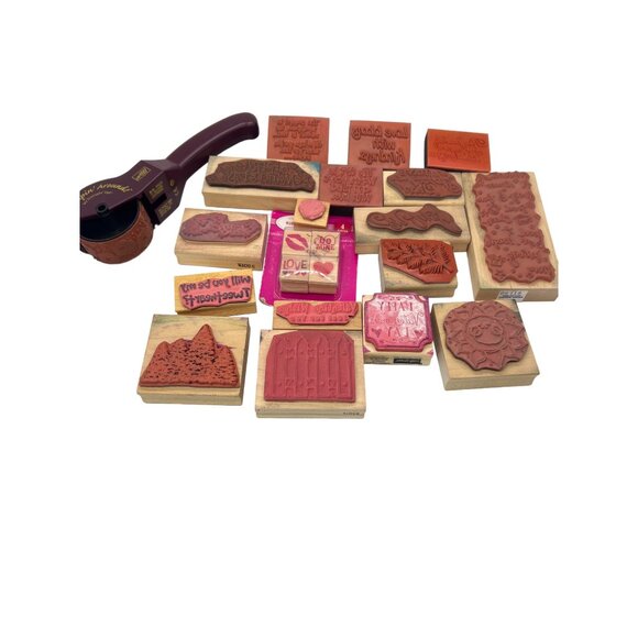 Lot Of 22 Assorted Wood Rubber Stamps Stampin' Up! Rolling Stamp - Picture 6 of 6